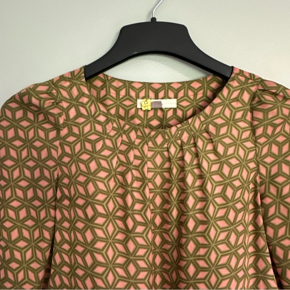 Fossil Dress Or Tunic Womens Small 70’s Retro Shift Pleated Neck Mini Geometric - Picture 2 of 8